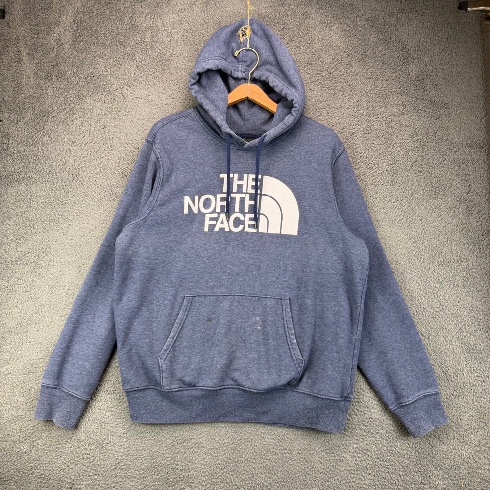 The North Face Mens Large Blue Heather Big Logo Pullover Hoodie Sweatshirt